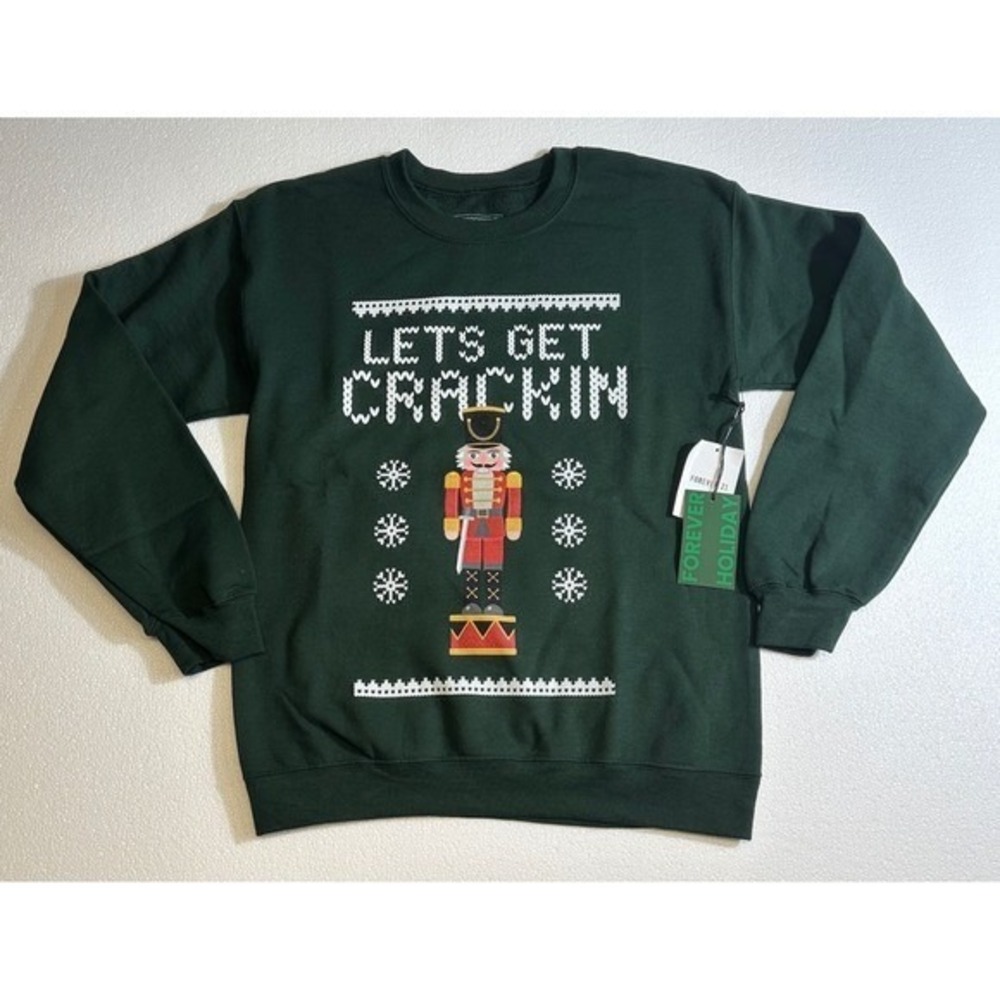 Samegang Ugly Christmas Sweatshirt Nutcracker Lets Get Crackin Green Size Medium